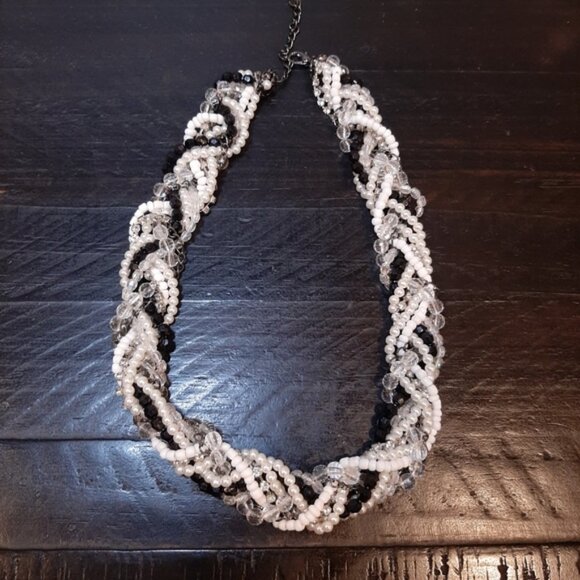 3/$20 Twisted Multi Strand Beaded Statement Necklace Pearl Rhinestone Gunmetal - Picture 12 of 13